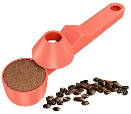 Coffee Scoop & Funnel for Reusable K Cup Refillable Coffee Pods, Coffee Measuring Spoon 2 Tablespoon Capacity, Scoop with Funnel for Ground Coffee, Protein Powder, Tea (Orange, 1 Pack)