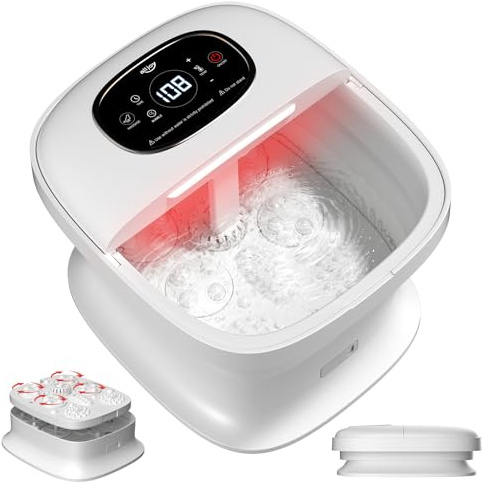 ALLJOY Pediluvio Massaggiatore Piedi, Massaggio Piedi con Rullo Massaggiatore Automatico, Termica Foot Spa per Alleviare Il Dolore, 24 Temperatura, Pietra Pomice, 6 Timer, Luce Rossa