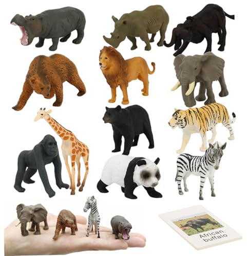 Juego de 24 Piezas Montessori de Animales, Juego Educativo de emparejamiento con Animales Salvajes simulados y Tarjetas en inglés, de emparejamiento para niños pequeños, Juguetes de aprendi