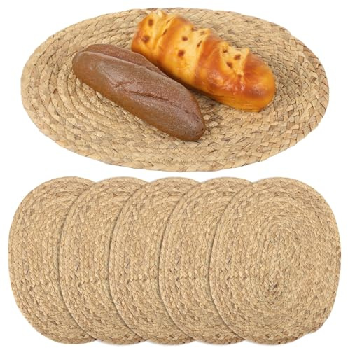 Lot de 6 sets de table en rotin tissé à la main, forme ovale, 40 x 30 cm, sets de table réversibles en osier pour tables de salle à manger, qualité pour cuisine et célébrations