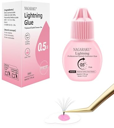 NAGARAKU Lightning Colla Per Ciglia Pink 5ml | 0,5s Asciugatura Ultra Rapida | Dura 6-7 Settimane | Durata Di Conservazione 12 Mesi | Facile Da Rimuovere | Adatta per Ciglia Chiare o Colorate | Glue