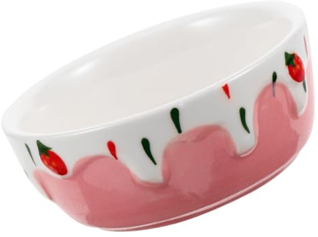 Toyvian Ceramic Hamster Food Bowl Non-tip Small Pet Food Dish Pink Strawberry Design for Rabbit and Rat Cage Accessories