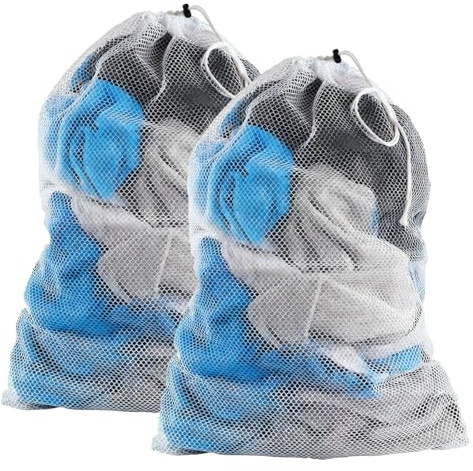 Werownsgso 2 redes de lavandería para lavadora, 60 x 90 cm, bolsas grandes para la colada con tope de cordón, reutilizables, para ropa, fundas nórdicas (blanco)