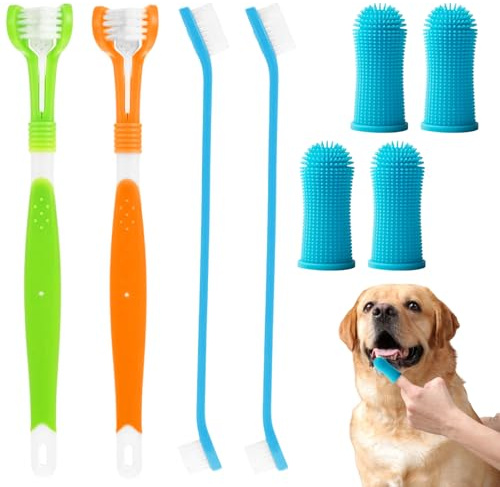 Brosse a Dent Chien, 2 Brosses à Dents à Triple Tête, 4 Brosses à Dents pour Doigts, 2 Brosse à Dent Doubles, Kit de Nettoyage Dentaire pour Petits, Moyens et Grands Animaux