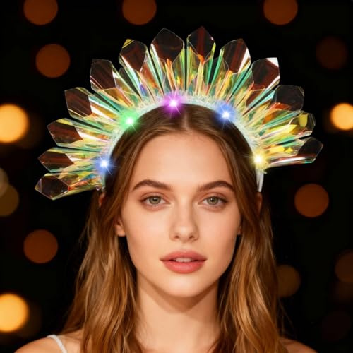 Lysande krona-pannband, LED-krona diadem, LED-hårband lysande, glitter huvudbonad karneval kostym damer, LED pannband färgglatt ljus hårsmycke för jul, karneval, ravefest