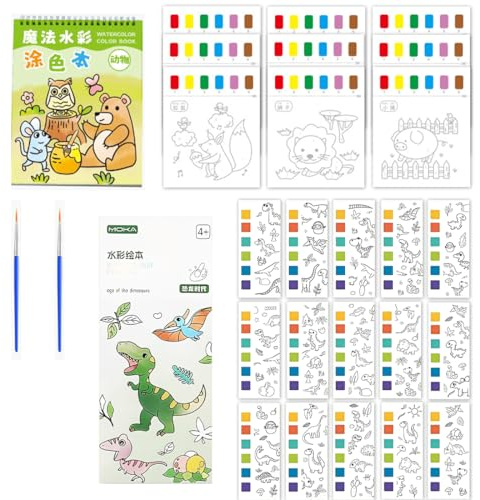 2pcs Peinture de poche avec livre de coloriage pour tout-petits, colourbook activités artistiques, jouets d'artisanat, papier de peinture aquarelle pour enfants, cadeau avec pinceau