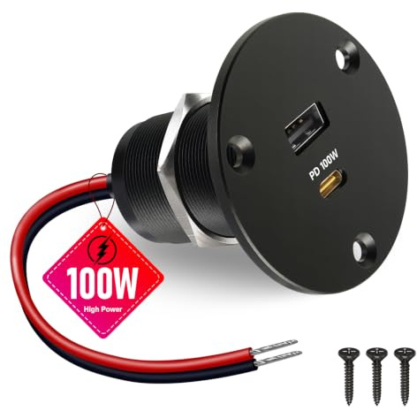 Obeaming Presa USB 12V Camper, Alluminio Presa USB-C 100W & USB-A QC3.0 18W Caricatore Carica Rapida per Laptop, per Roulotte Barca Camion Auto, 1 Pezzo