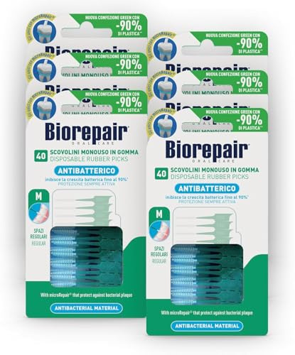 Biorepair, 5 Scovolini Interdentali Antibatterici, Delicati con Denti e Gengive, con Microrepair per una Pulizia Dentale Profonda, Formato Regular, Passaggio Interdentale 0,82mm