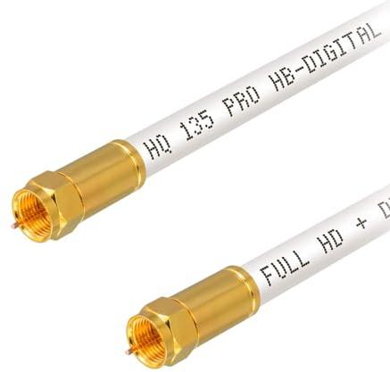 HB-DIGITAL 50m HDTV SAT Antennenkabel 4-fach geschirmt max 135dB Stahl-Kupfer Anschlusskabel RG6 Koax mit Kompressionssteckern VERGOLDET Koaxial Kabel 1080p Full HD 3D UHD ULTRA 4K F-Stecker weiß