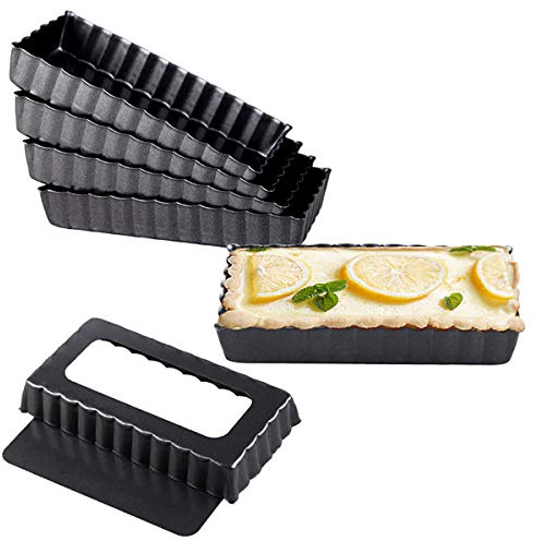 Goeielewe 6Pcs Mini Tart Pan 4-Inch with Removable Bottom, Non Stick Carbon Steel Miniature Cupcake Molds Baking Pan for Pies, Cheese Cakes, Desserts, Quiche Pan (Rectangle)
