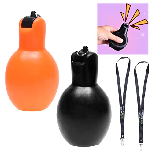 Eco-Fused 2X Hand Squeeze Whistles - Includes 2X Lanyards - Indoor, Outdoor, Home, School - Sports, Camping, Walking, Trekking, Survival Kit- Referees, Coaches, Teachers