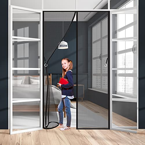 Zanzariera Magnetica Per Porte 100 x 185 cm Chiusura Automatica Adsorbimento Magnetico Rete Tenda Anti Mosche Impedendo Agli Insetti Di Entrare per Soggiorno Balcone - Nero A