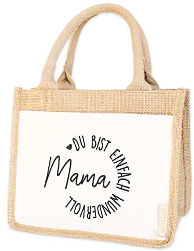 Papierdrachen Jutetasche mit Vordertasche und Bestickung Mama - Du bist einfach wundervoll zum Muttertag - einzigartige Geschenkidee - in Grösse 25x15x21cm