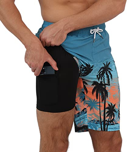Arcweg badshorts för män, 2-i-1, snabbtorkande, långa badbyxor med kompression, fodrade stretchiga surf- och strandshorts med blixtlåsfickor, XXL
