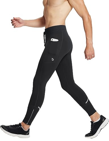 baleaf Mens Running Tights Winter Thermal Cycling Pants Water Resistant Cold Weather Gear Pockets Zipper Legsr Black XL