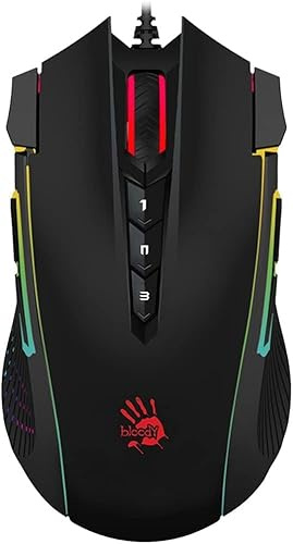 A4Tech Bloody J90S - Ratón para Juegos - 4 núcleos activados - RGB Personalizable - 8.000 CPI / 150IPS - 6 Modos de Francotirador - 2 Botones de Fuego adicionales - Eje X/Y Ajustable - Bota metálica
