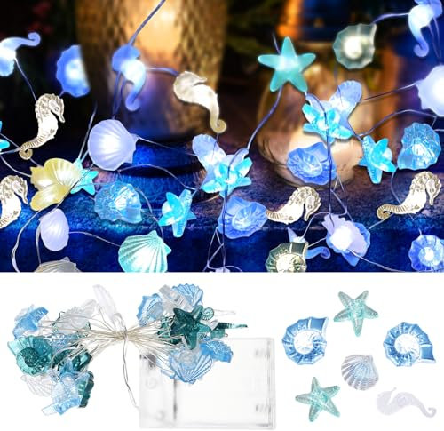 Feibety Fairy Lights Battery Operated,Ocean String Light Sea Shells Seahorse Conch Light Beach String Light 3m 30 LEDs String Lights Decorative Fairy Light for Indoor Outdoor Christmas Decoration