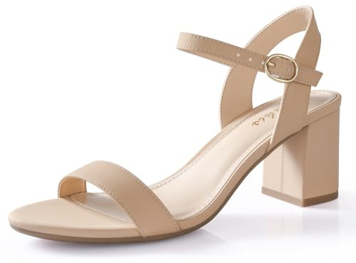 Ankis Nude Black Heels, 2.5'' Block Chunky White Clear Silver Heel Dressy Open Toe Heels For Women Ankle Strap Low Short Thick Strappy Dress Comfortable Sandal Casual Party Wedding Event Summer Shoes