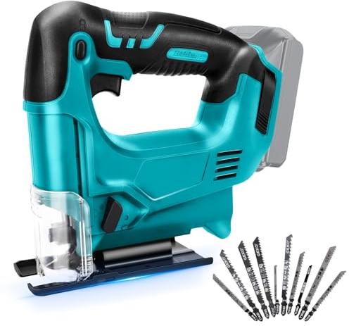 Scie sauteuse sans fil compatible avec batterie Makita 18 V, 750 W avec verrou, 4 réglages orbitaux et changement de lame sans outil, vitesse variable de réglage du biseau à 45 ° pour bois, PVC, métal