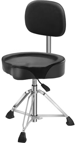 Augioth Drum Throne with Backrest Padded Hydraulic Drum Chair Height Adjustable Drum Stool with Stable Bass Comfortable Memory Foam Drum Seat for Adult Drummers Guitar Players Black