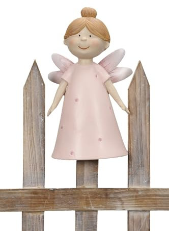 putziger origineller Zaunhocker Elfe Josephine im rosa Kleidchen mit Haardutt Polystone von Hand bemalt