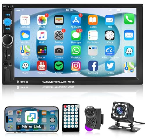 7 Inch Touch Screen Car Radio Rimoody Double Din Car Stereo Bluetooth Handsfree FM Radio Mirror Link USB Car Audio Receiver Remote Control Steering Wheel Control Backup Camera