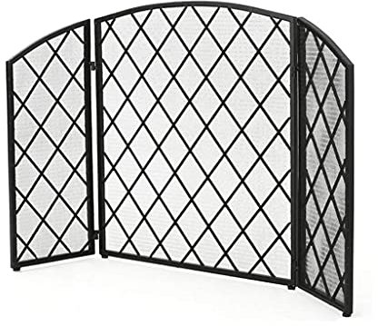 Fireplace Screen Guard, 3-Panel-Klapp-Kaminschutz-Feuerschutz-Funken-Flammenschutz-gewölbte Design-Bildschirm-Trennwand für Holz- und Kohlefeuerung, Öfen (Color : Black)