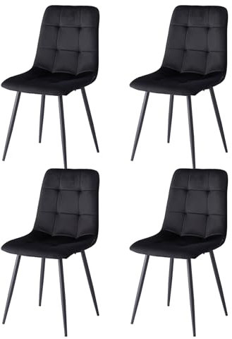 GrandCA HOME 4er-Set Esszimmerstühle, mit Samtgepolsterter Sitzfläche, Moderne Küchenstühle mit Metallbeinen, Schwarz-HL
