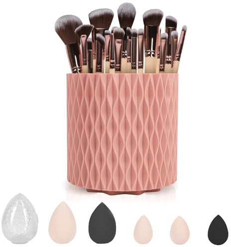 TTSTOIEE brochas de maquillaje 18pcs, brochas maquillaje mango de bambú barril giratorio + esponja + borla de polvos, pinceles maquillaje