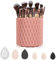 TTSTOIEE brochas de maquillaje 18pcs, brochas maquillaje mango de bambú barril giratorio + esponja + borla de polvos, pinceles maquillaje