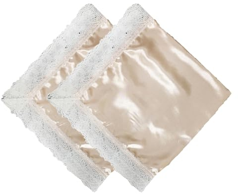 2pc 26'' lap scarf silk feeling fabric lap scarves with lace trims lap handkerchief lap covers lap skirts for women in church (beige)