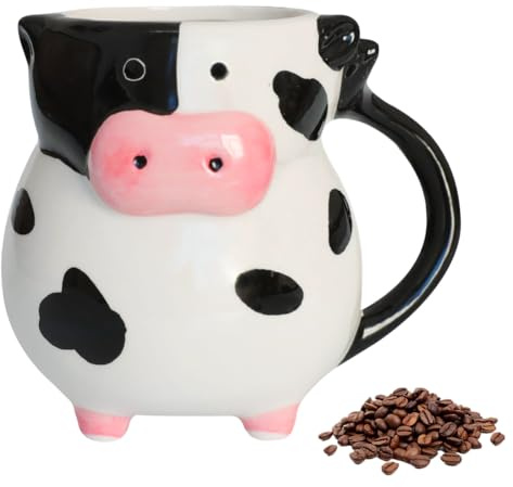 Umllpet Keramik Kuh Kaffeetasse, Lustiger Kuh Becher, 3D Keramik Tasse in Kuhform, Große Kaffeetasse, Lustige Geschenke für Frauen Männer Jungs Mädchen Beste Freundin Geburtstag Jahrestag 585ml