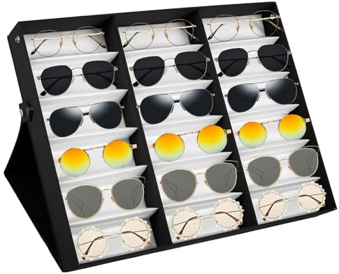 Sutowe Organizer per occhiali da sole per uomo e donna, con 18 scomparti e coperchio, 47 x 37 x 6 cm, custodia per occhiali da tavolo, supporto per occhiali