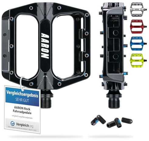 AARON Rock Mountainbike pedaler av aluminium med tätat industri-kullager | halkfria med utbytbara stift | cykelpedaler för e-, MTB & trekking och mer.