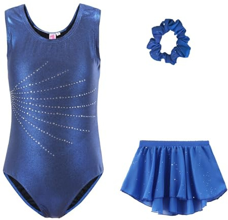 pvucpot Body Ginnastica Artistica Bambina, Set 3 Pezzi con Body Senza Maniche, Fascia Capelli, Completo per Ginnastica, Danza e Spettacoli, 5-12 Anni