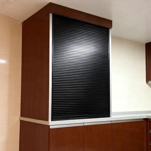 Vibeo Porte Accordéon Interieur Porte Coulissante à Tambour Noire avec Rails de Guidage, Porte D'armoire à Enroulement 50 60 75 80 90 100 cm, Volet Roulant pour Cuisine Placard(24x22in(61x55.9cm))