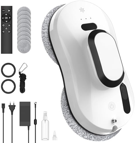 IERAKOR Robot Lavavetri Elettrico Automatico 5600Pa con Spruzzo d'Acqua, Lavavetri Finestre con Navigazione Intelligente, 3 Modalità, Rilevamento dei Bordi, Telecomando e 10 Panni, per Pulizia Vetri
