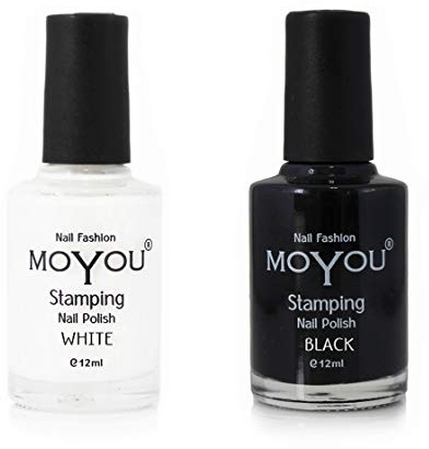 Moyou WHITE NIGHT pack of 2 Stamping Nail Polish: Black and White, to create nail art