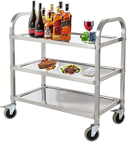 Nisorpa 3 Tier Stainless Steel Catering Trolley Wheels Utility Cart Kitchen Cart Serving Trolley with Locking Wheels for Kitchen Hotels-950 x 500 x 950MM