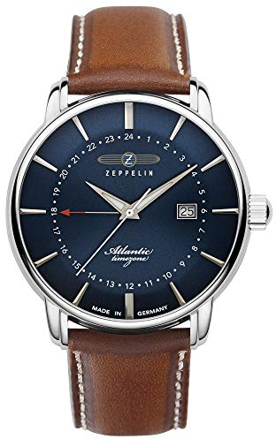 Zeppelin Herrenuhr mit Lederband Serie Atlantic Quarz GMT Datum 8442-3