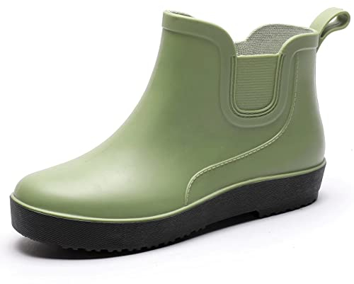 SWZEC Stivali di Gomma Donna Giardinaggio Corti Impermeabile Antiscivolo Stivaletti Pioggia Bassi Comodi ed Eleganti Chelsea Wellington Caldi Elastico Rain Boots Verde 40