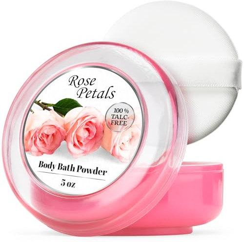 R-NEU 1 Stück Körperpuder für Damen mit Puderquaste, 100% Talkfrei, Eleganter Duft von Rosenblüten, Staubpuder nach dem Baden für weiche Haut, Extra Groß, 1 Dose (5oz)