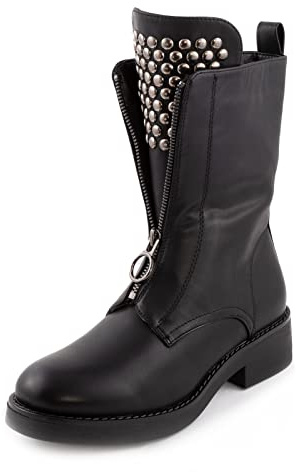 Toocool Stivali Donna Biker Anfibi Motociclista Borchie Zip Casual GR-6643 [38,Nero]