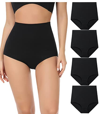 wirarpa Unterhosen Damen Baumwolle Unterwäsche Super Hohe Taille Frauen Slips Schwarz 4er Pack Größe 3XL