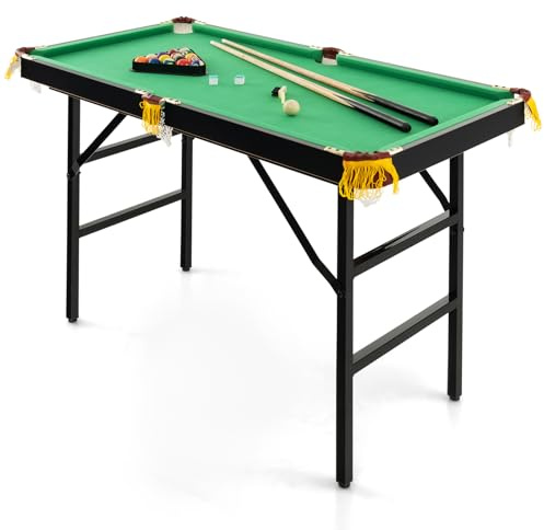 Goplus 48 Pool Table, Foldable Billiards Table with 2 Cue Sticks, 16 Balls, Triangle, 2 Chalks, Brush, Portable Compact Folding Pool Game Table for Kids Adults Family (Green)
