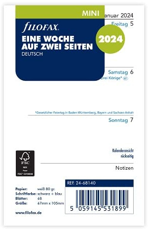 FILOFAX Inserto per calendario Mini 1 settimana su 2 pagine (tedesco)2024