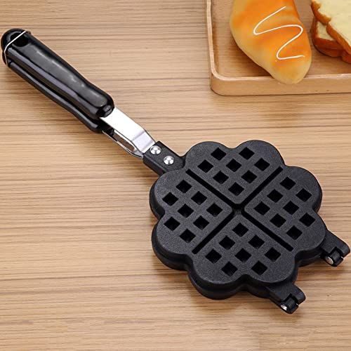 Gavigain Heart-Shaped Non-Stick Waffle Maker, Aluminum Alloy, Black, 4 Heart-Shaped Waffles, Stove Top, Easy Clean