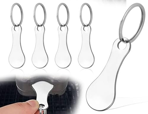 Lhbwhiz 4 Stück Einkaufswagenlöser,Edelstahl Einkaufswagen Trolley-Token Tool,Abnehmbarer Metall Einkaufswagenchip als Schlüsselanhänger,für Einkaufswagen Trolley Tokens(Silber)