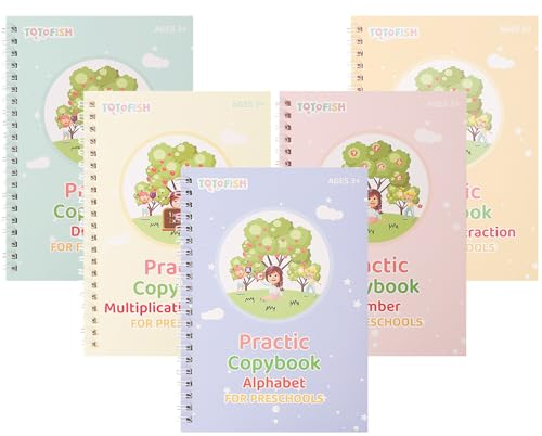BDSHUNBF 5 Pcs Magisches Heft,Magische Lernhefte für Kinder,übungsheft mit Stift,Wiederverwendbares Handschrift Nachziehen für Kinder Kalligraphie,Zahlen,Zeichnung,Buchstaben Schreiben Lernen