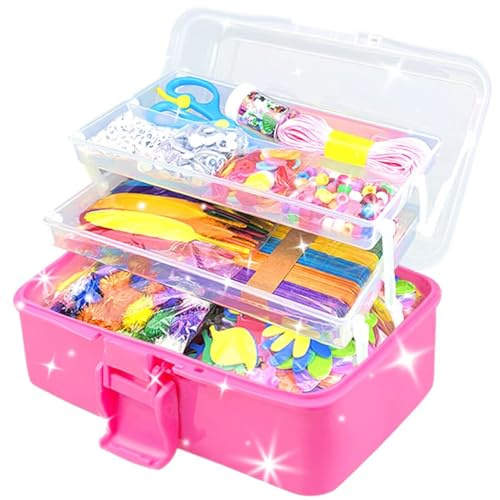3000Pcs Manualidades Niños Kit Manualidades para Niñas y Niños 4 5 6 7 8 9 Años DIY Creativo Kit Material Juego Set Manualidades con Caja Limpiapipas Regalo Juguetes Educativos para Niño Niña, Rojo